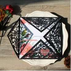 Hot Sale Black Floral Laser Cut Wedding Invitations